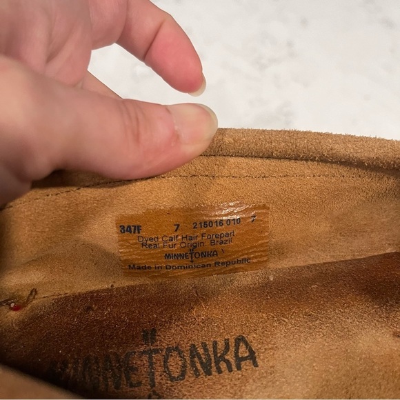 Minnetonka Women's Leather Leopard Calf Hair Kilty Moccasin Driving Loafer 7 - Picture 6 of 12